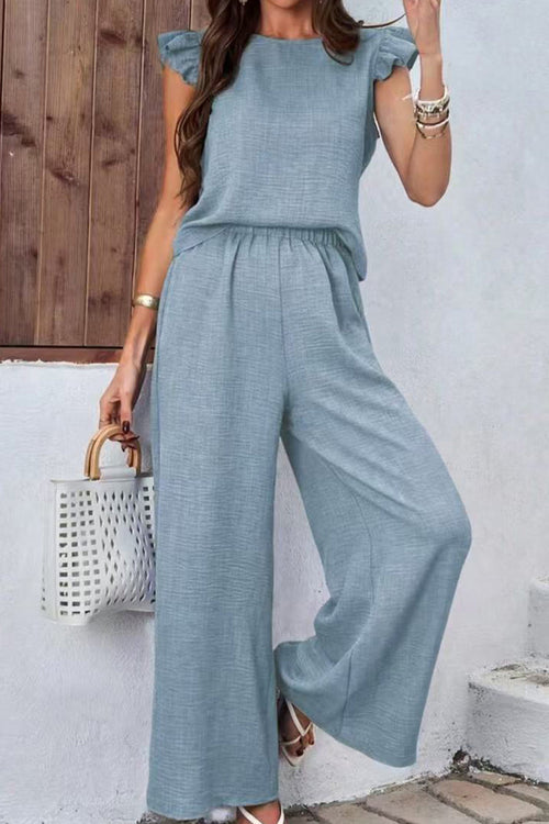 Breezy Elegance Ruffle-Sleeve Two-Piece