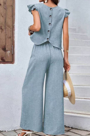 Breezy Elegance Ruffle-Sleeve Two-Piece