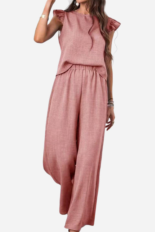Breezy Elegance Ruffle-Sleeve Two-Piece
