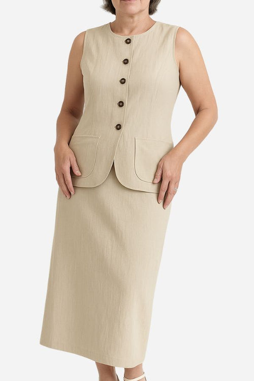 Flattering Cotton-Linen Blend Sleeveless Vest Two-Piece