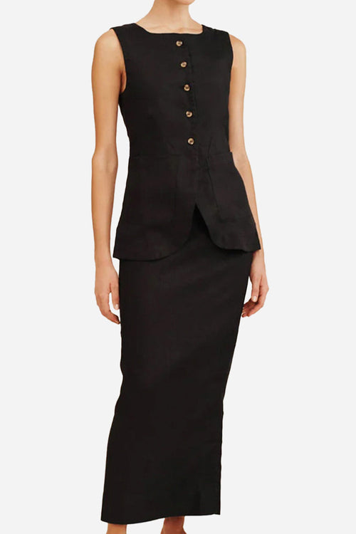 Flattering Cotton-Linen Blend Sleeveless Vest Two-Piece