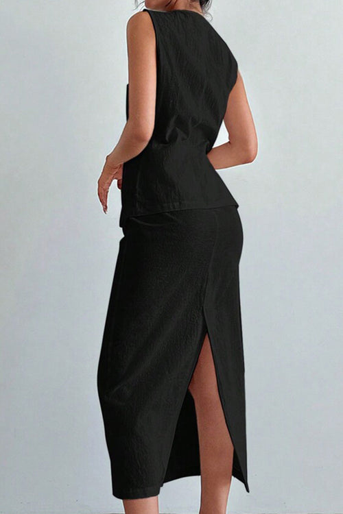 Flattering Cotton-Linen Blend Sleeveless Vest Two-Piece