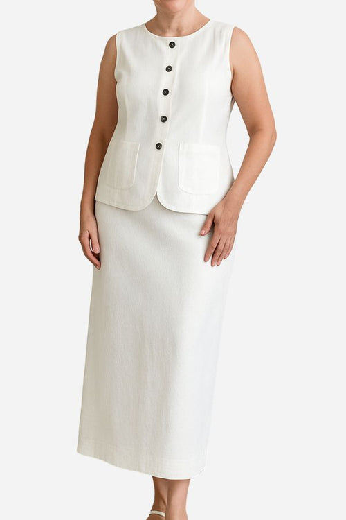 Flattering Cotton-Linen Blend Sleeveless Vest Two-Piece