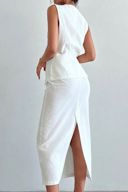 Flattering Cotton-Linen Blend Sleeveless Vest Two-Piece