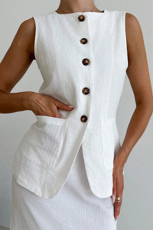 Flattering Cotton-Linen Blend Sleeveless Vest Two-Piece