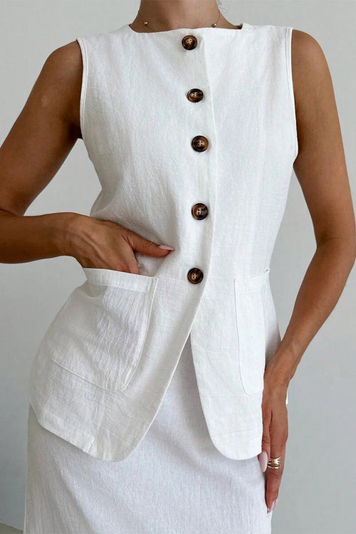 Flattering Cotton-Linen Blend Sleeveless Vest Two-Piece