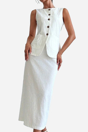 Flattering Cotton-Linen Blend Sleeveless Vest Two-Piece