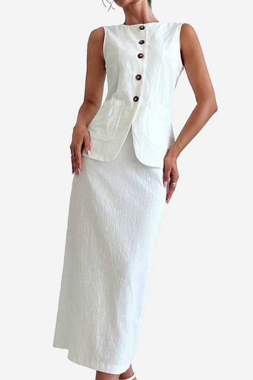 Flattering Cotton-Linen Blend Sleeveless Vest Two-Piece