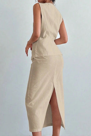 Flattering Cotton-Linen Blend Sleeveless Vest Two-Piece