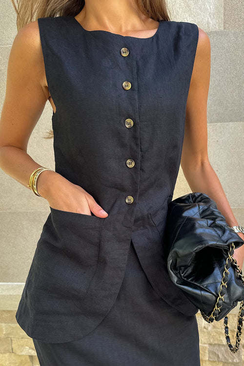 Flattering Cotton-Linen Blend Sleeveless Vest Two-Piece