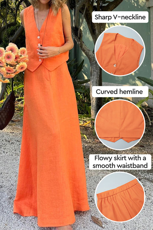 Cotton-Linen Blend Mediterranean Sunset Two-Piece
