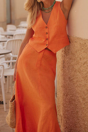 Cotton-Linen Blend Mediterranean Sunset Two-Piece