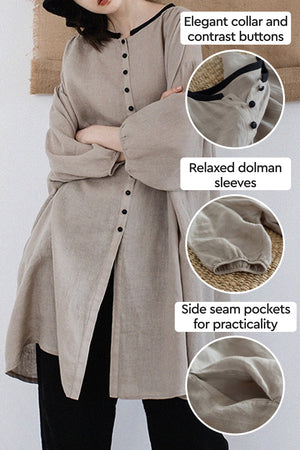 100% Linen Oversized Button-Down Tunic