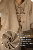 100 cotton long-sleeve crop top and maxi skirt set in breathable natural fabric with tie-front detail