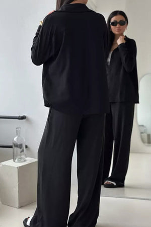 Travel-Friendly Relaxed Fit Wide-Leg Two-Piece Set
