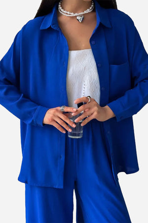 Travel-Friendly Relaxed Fit Wide-Leg Two-Piece Set