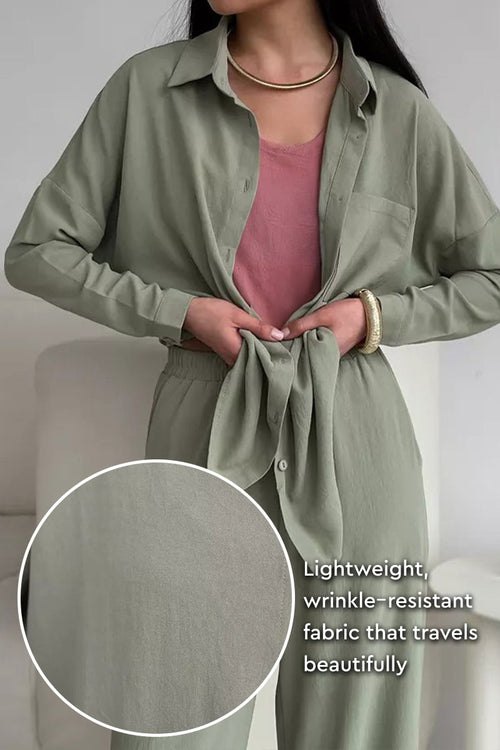 Travel-Friendly Relaxed Fit Wide-Leg Two-Piece Set