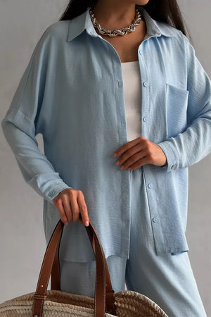 Travel-Friendly Relaxed Fit Wide-Leg Two-Piece Set