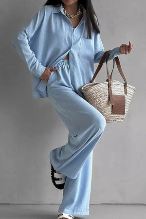 Travel-Friendly Relaxed Fit Wide-Leg Two-Piece Set