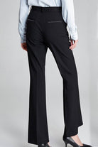 Black professional retro stretch trousers with high-waisted straight-leg fit and tailored seams for a sleek silhouette