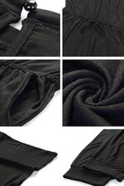 Close-up details of black Moonlit Rome Off-Shoulder Jumpsuit fabric and design features