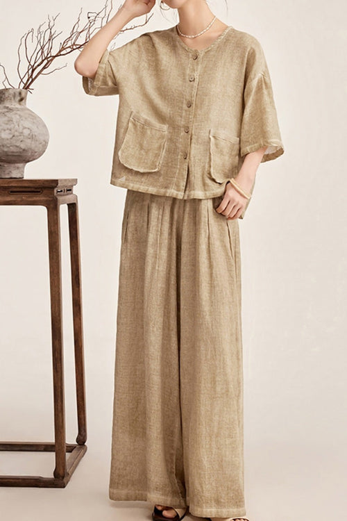 100% Linen Stone-Washed Sunset Breezy Set