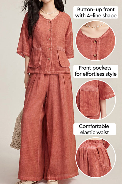 100% Linen Stone-Washed Sunset Breezy Set