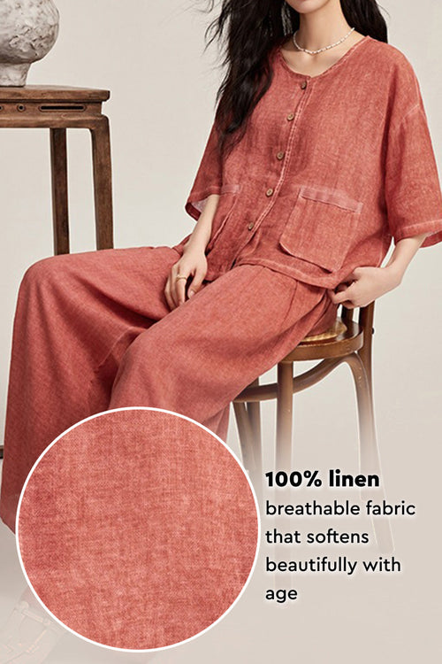 100% Linen Stone-Washed Sunset Breezy Set