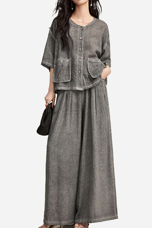 100% Linen Stone-Washed Sunset Breezy Set