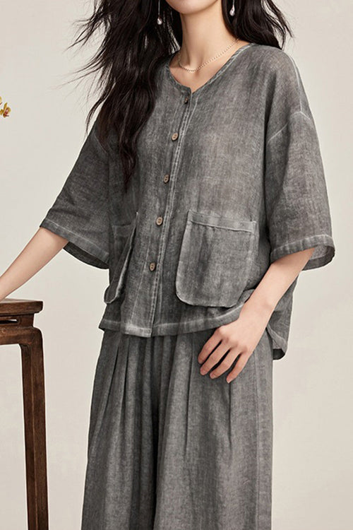 100% Linen Stone-Washed Sunset Breezy Set