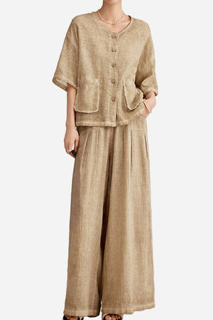 100% Linen Stone-Washed Sunset Breezy Set