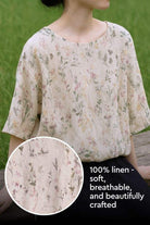 Botanical Garden 100% linen blouse with soft breathable fabric and delicate floral print