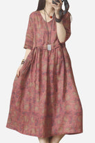 Beachside Bookstore cotton-linen midi dress with vintage paisley pattern and relaxed fit