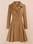 Women's fit and flare trench coat with tailored waist and pleated hem in smooth non-wool fabric