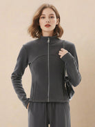 Nano-Fleece Zip Two-Piece Set with hip-length jacket and wide-leg pants in soft, wrinkle-resistant fabric