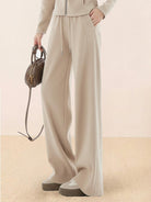 Grey Nano-Fleece Zip Two-Piece Set with stand collar and wide-leg pants on white background