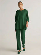 Oversized long-line loungewear set with pullover and wide-leg pants in soft knit fabric