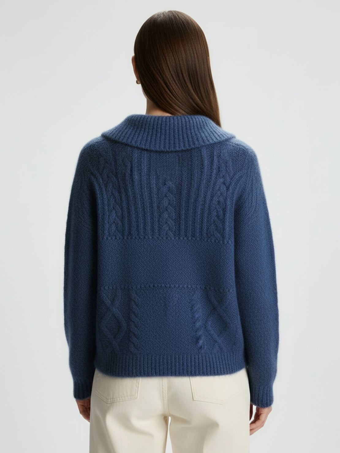 Wool-blend button-front cardigan with wide collar and five buttons, lightweight and anti-pilling knit for fall and winter layering.