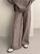Soft-knit turtleneck two-piece set with relaxed fit and wide-leg pants