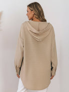 CloudKnit Oversized Hooded Shacket with waffle knit texture and button-front closure