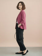 Cotton-linen blazer with notch lapels and two-button closure in natural textured fabric