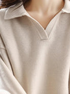 Oversized polo knit loungewear set with soft collar and straight-leg pants