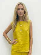 100% cotton crinkle sleeveless co-ord set with sleeveless tank and elastic waist pants