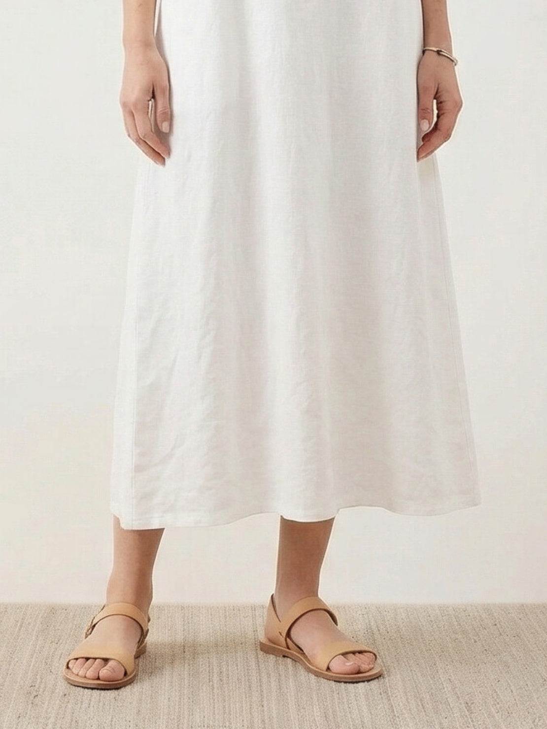 Lightweight cotton linen sleeveless maxi dress with round neckline and loose ankle-length fit