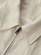 Linen-Lyocell zip bomber jacket with cropped boxy silhouette and ribbed waistband