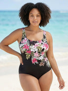 Curve-fit open-back swimsuit with scoop front and adjustable straps