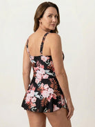 Ruched wrap one-piece swimdress with adjustable straps and built-in shorts for full coverage and comfort