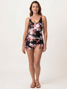 Ruched Wrap One-Piece Swimdress with adjustable straps and tie-front wrap skirt