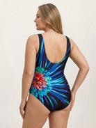 Plus size bold print one-piece swimsuit with scoop neckline and high-cut leg in smooth matte fabric