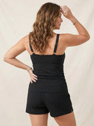 Classic V-notch tankini set with ruched midriff top and high-waist fitted shorts